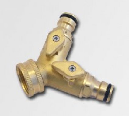 Rozdvojka 3/4" s ventily pro 2 rychlospojky mosaz